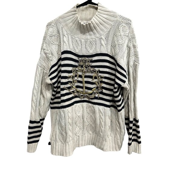 Ann Taylor Cable Knit Sweater Mockneck Anchor Emblem - Picture 1 of 7